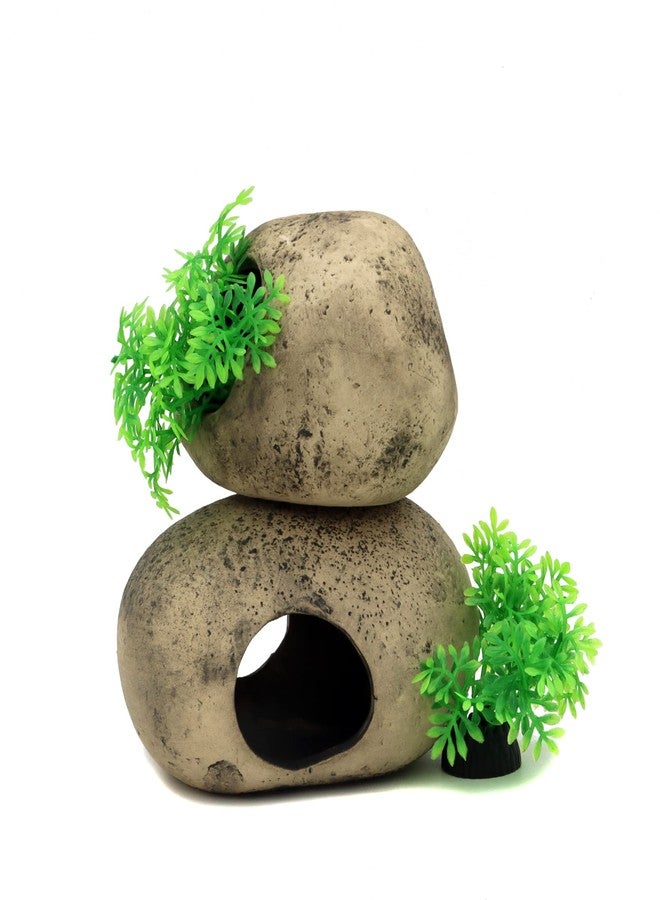 ALEGI Stackable Aquarium Ceramic Decorations Rock Caves,Betta Fish Tank Decor Accessories,Hideaway for Shrimp Cichlid Hiding Breeding Spawning (Set of 2) - Image 3